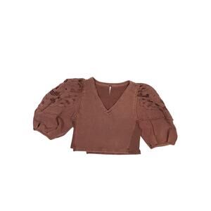 Free People Puffy Tunic Blouse Women’s Small | Cottagecore Lace Cropped Top